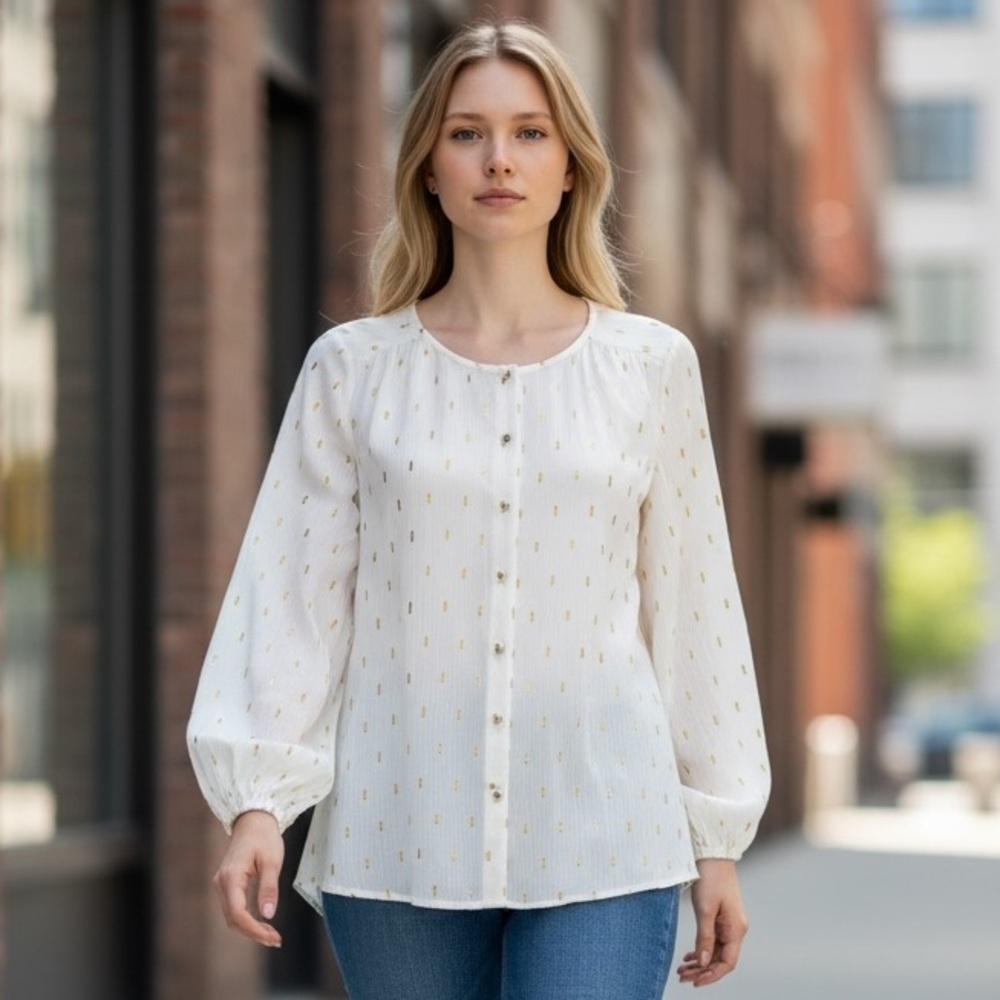 Zara White Blouse with Gold Details